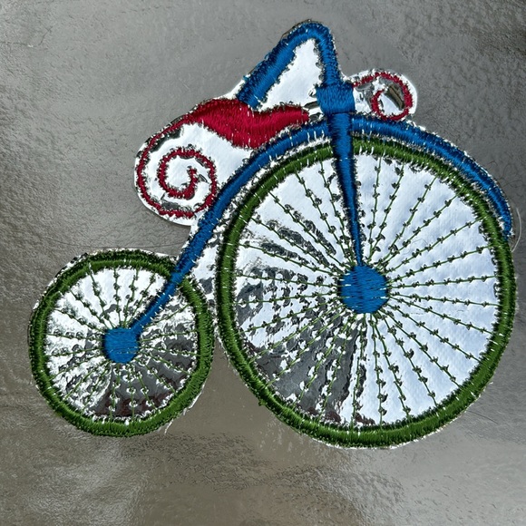 3 VTG 60-70s Sew On Shiny Embroidered Patches Old Bicycle Penny-Farthing & Witch - Picture 4 of 8